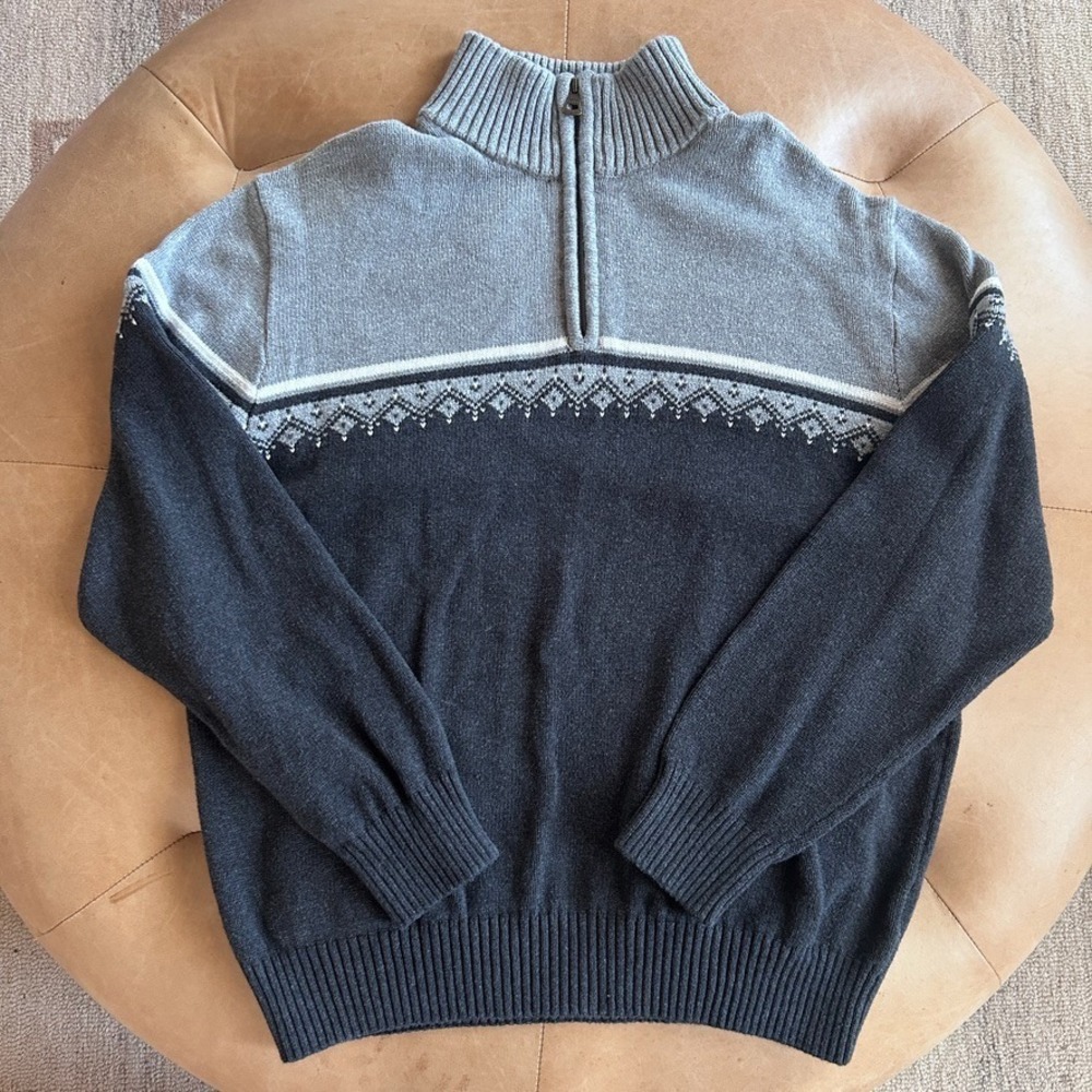 Weatherproof 100% Cotton Quarter Zip Sweater Mens L Nordic Fair Isle Cabincore